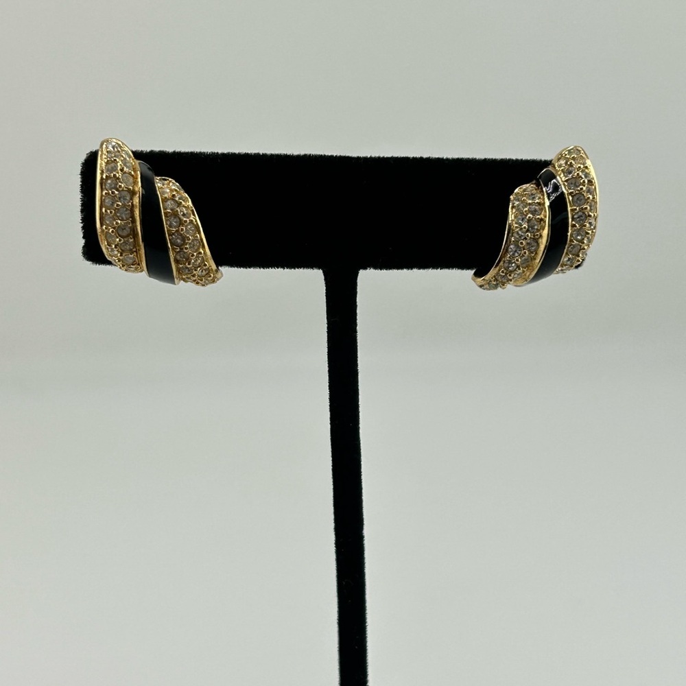 Christian DIOR Vintage earrings with crystals and black enamel - Picture 3 of 8